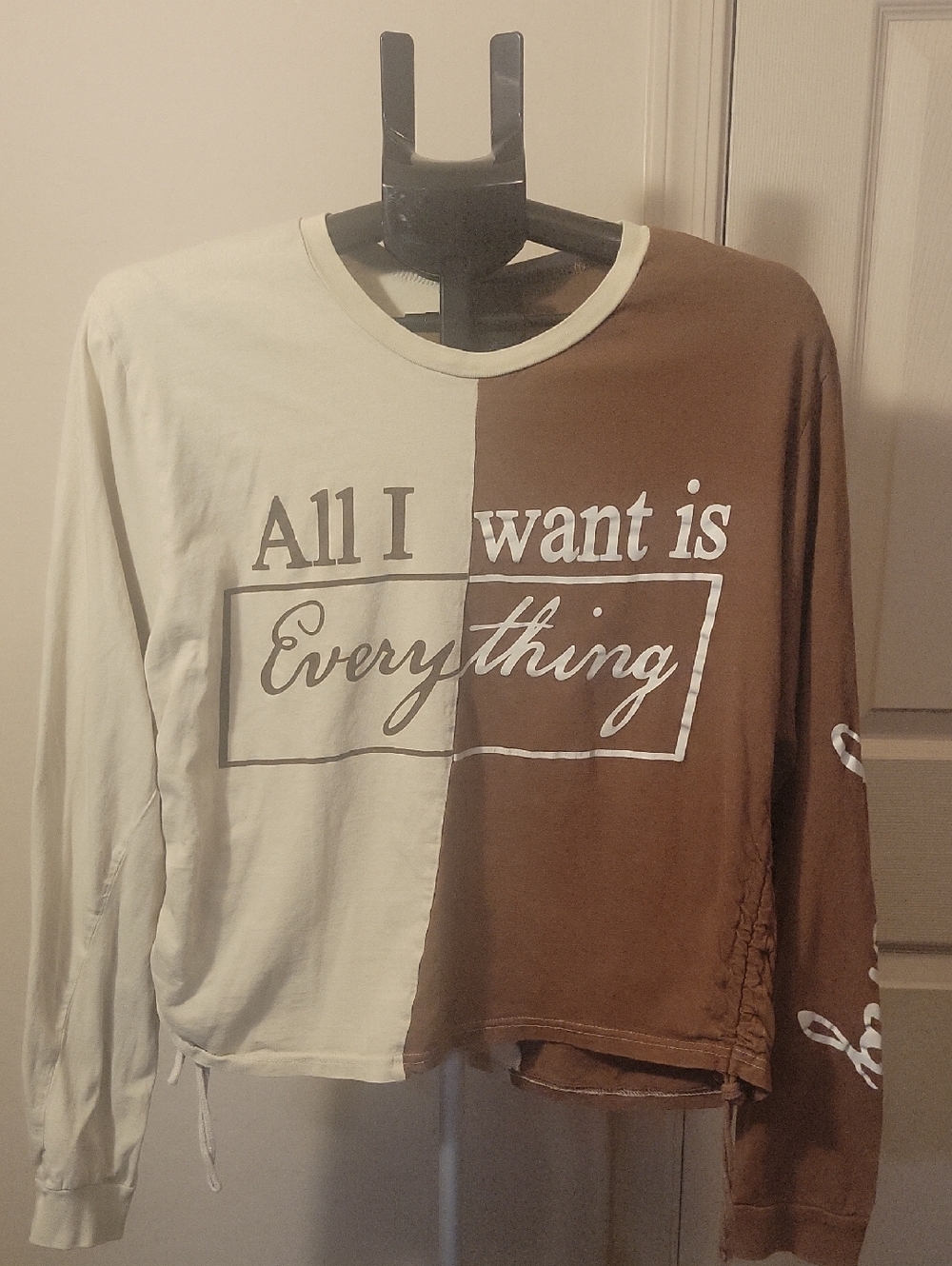 On Fire Two-Tone Brown and Cream Cropped Sweatshirt